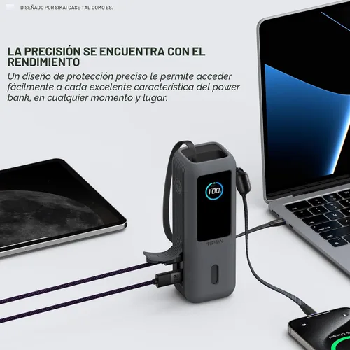 Vista 7 de Estuche de silicona para batería externa Anker Laptop (25,000mAh 165W) con orificio para tuerca de 1/4", almacenamiento para tarjeta SD/SIM Negro