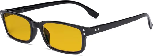Vista 15 de Eyekepper Anteojos de lectura para computadora con marco rectangular clásico, con bisagras, lentes teñidas de naranja