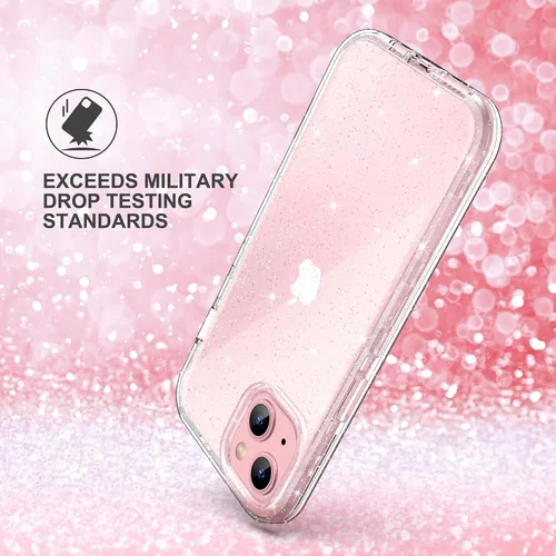 Vista 4 de ULAK Funda compatible con iPhone 15 Plus con purpurina, resistente de doble capa de protección a prueba de golpes, funda protectora transparente