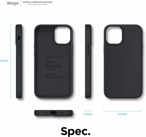 Vista 8 de elago - Carcasa de silicona líquida para iPhone 12 Mini, color negro Full Body Protective Cover, Shockproof, Slim Fit, Anti-Scratch Soft