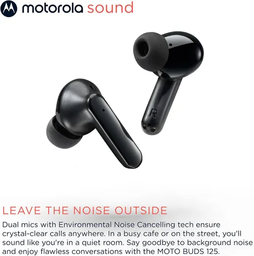 Vista 4 de Motorola Sound Moto Buds 125 True Wireless Earbuds, IPX5, impermeables, a prueba de sudor, control táctil, con micrófono de cancelación de ruido
