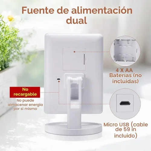 Vista 4 de COSMIRROR Espejo de tocador de maquillaje iluminado con espejo de aumento de 10X, espejo iluminado con 21 luces LED con atenuación de sensor táctil