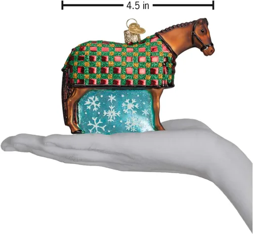 Vista 4 de Old World Christmas - Adorno de caballo con copo de nieve de vidrio soplado para árbol de Navidad, decoración festiva hecha a mano, colección