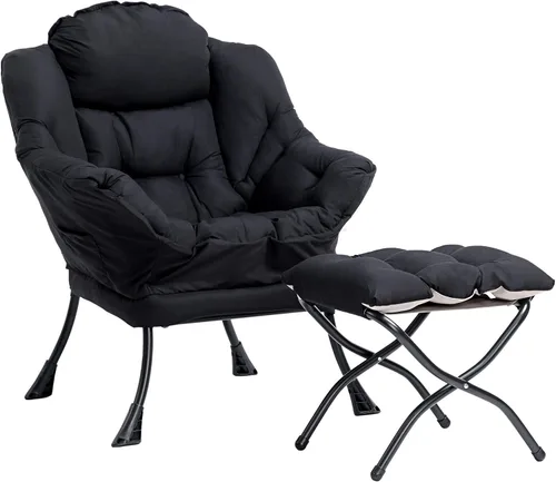 Vista 34 de HollyHOME Silla perezosa con otomana plegable, sillón cómodo y reposapiés plegable, sofá de ocio silla de lectura y reposapiés para sala de estar