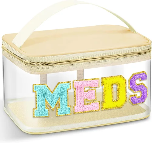 Vista 11 de Geetery Bolsa de Letras de Chenilla, Estuches de Viaje Meds Cheer Regalos para Porristas Bolsa de Cosméticos Maquillaje de Nylon Portátil Preppy