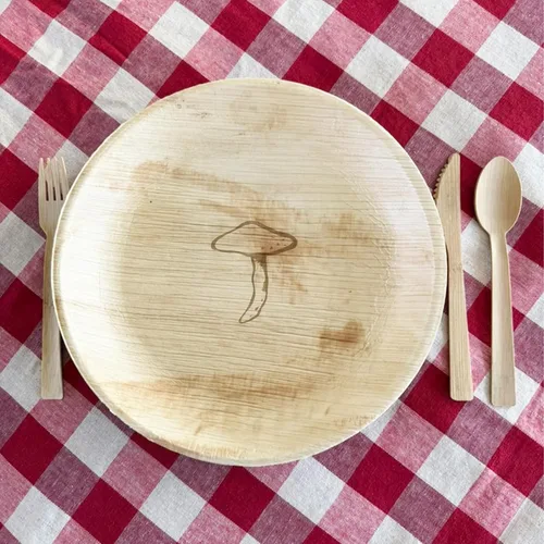 Vista 2 de NEATtable - Platos de madera Diseño de hongos Desechables y compostables Ecológicos y 100% naturales Ideal para eventos al aire libre
