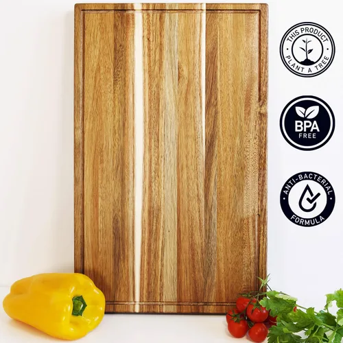 Vista 4 de Tabla de cortar de madera de acacia para cocina, 15.7 x 10.2 pulgadas (extra gruesa de 1.6 pulgadas) Tabla de cortar de madera para carne, queso