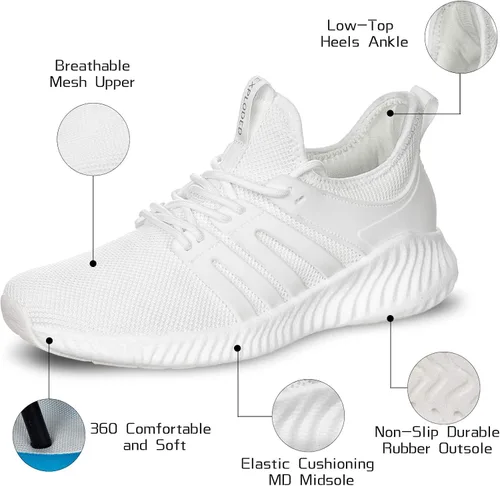 Vista 4 de Zapatos de tenis para caminar para hombre, transpirables, atléticos, para correr, con cordones, cómodos, de espuma viscoelástica