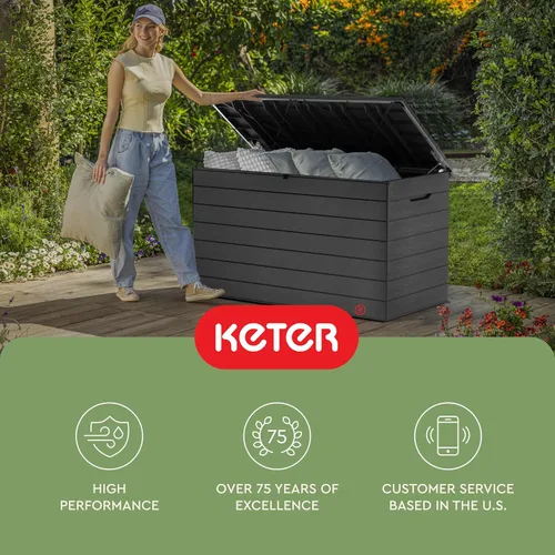 Vista 10 de Keter Astoria 150 Gal Outdoor Storage Box for Patio and Pool Accessories Grey, Resin, Large, Weatherproof, Lockable, Hydraulic Pistons, Easy