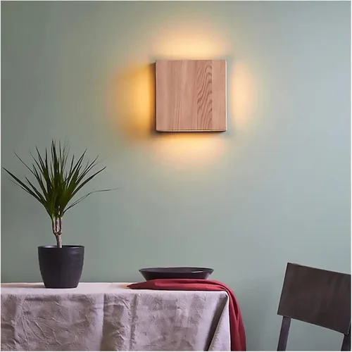 Vista 4 de Lámpara de pared LED de madera, aplique de pared cuadrada, lámpara de pared para interiores de 9 W, con acrílico, lámparas de cabecera de madera
