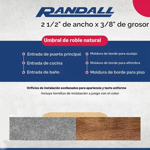Vista 4 de Reductor de transición/superposición de pisos de madera, tira de transición de piso de roble sin terminar de 3 pies de ancho de 2 1/2 pulgadas