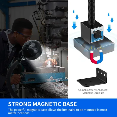 Vista 6 de Luz de trabajo magnética, luz LED para máquina, luz de trabajo con base flexible y magnética, lámpara de herramienta de tienda para torno, banco
