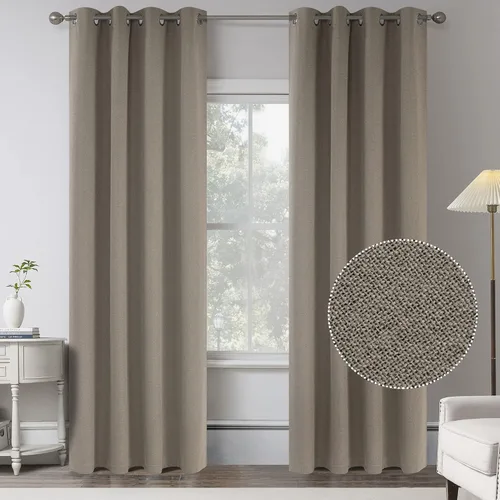 Vista 22 de KEQIAOSUOCAI Cortinas de lino 100% opacas de 100 pulgadas de largo, 2 paneles para dormitorio, estilo casa de campo moderna, completamente negro