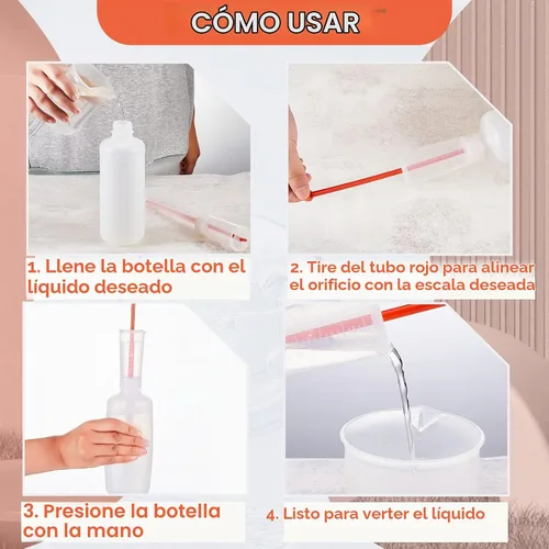 Vista 4 de Dunzy 2 botellas dispensadoras de 16.9 fl oz, botella dosificadora de volumen ajustable