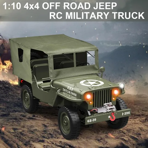 Vista 2 de Camión militar RC Rock Crawler, 1:10 4WD Off-Road Control remoto Jeep militar con cabrestante, lona y 2 baterías, vehículo de escalada militar todo