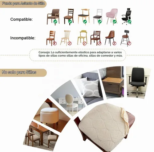 Vista 6 de Gute Fundas para Asiento de Silla, Funda de Silla de Ante con Cintas Elásticas y Botón, Protectores de Silla Tapizada Desmontables y Lavables