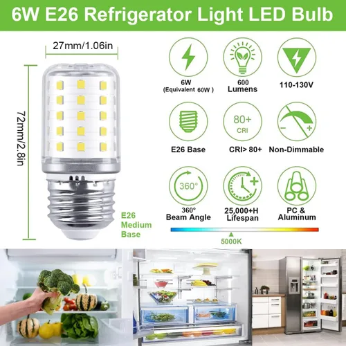 Vista 2 de Bombilla LED para refrigerador KEI D34L 3.5W - 6W, 40W 60W equivalente a bombillas de repuesto para refrigerador Frigidaire Kenmore KEL 3418L