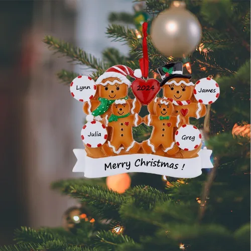 Vista 2 de Adorno de Navidad de pan de jengibre personalizado para abuelos, niños, amigos