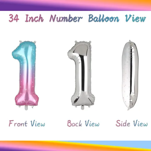 Vista 3 de Globos de 34 pulgadas con el número 0 del arco iris, globos de aluminio de Mylar para helio, globos digitales para boda, despedida de soltera