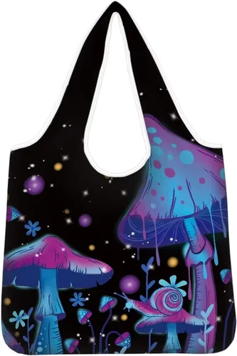 Vista 18 de Belidome Bolsa de comestibles con diseño de donas de ajolotl para compras, lavable, reutilizable, con bolsillo para asa