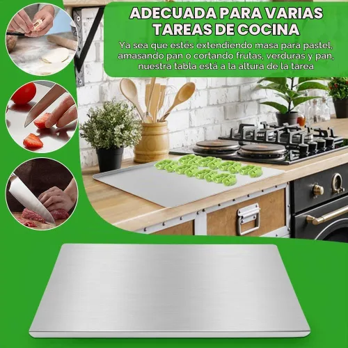Vista 5 de Tablas de cortar de acero inoxidable con borde para cocina, tabla de cortar de metal, tabla de cortar grande de mostrador para carne, frutas