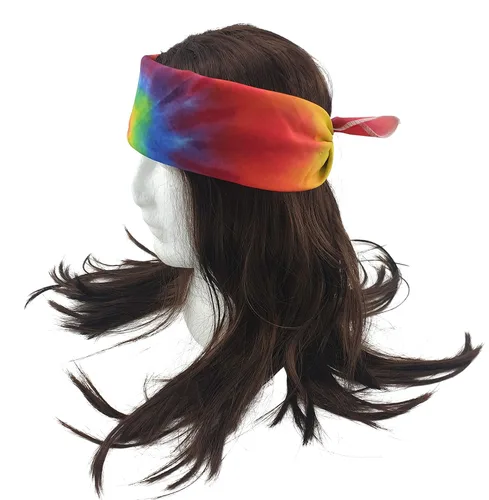 Vista 6 de HandinHandCreations Disfraz de peluca hippie marrón oscuro con bandana de teñido anudado de los años 60 y 70 hippy Woodstock Festival Gear