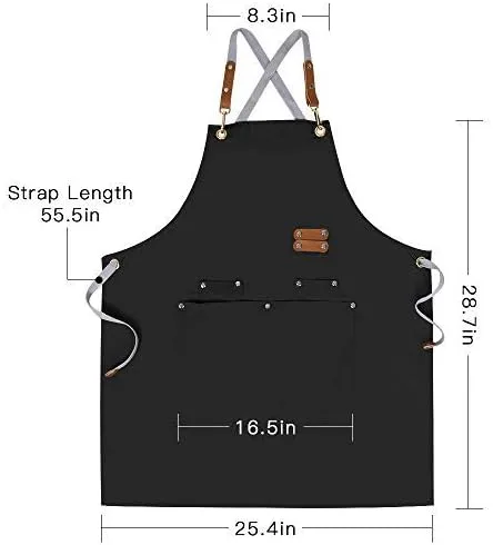 Vista 5 de Delantal de chef, delantal cruzado para hombres y mujeres con correas ajustables y bolsillos grandes, de lona, M - 2EG.