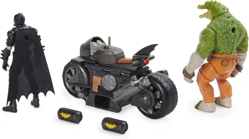 Vista 6 de DC Comics, Batman - Paquete de batalla transformable de Batcycle con figura de acción exclusiva de cocodrilo asesino de 4 pulgadas y Batman