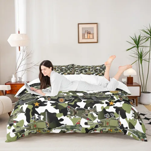 Vista 34 de Manfei Juego de funda de edredón de camuflaje de animales marinos, tamaño individual, juego de ropa de cama de camuflaje de tiburones y ballenas