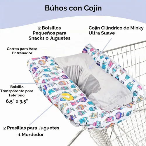 Vista 3 de Suessie Funda para carrito de compras y funda para silla alta con almohada de apoyo de cojín (búhos con cojín)