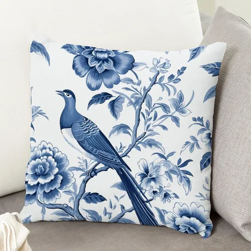 Vista 5 de ArogGeld Funda de cojín azul índigo floral y pájaro azul marino chinoiserie chinoiserie peonía cuadrada almohada tradicional china china europea