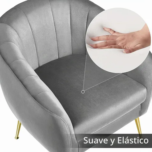 Vista 9 de Yaheetech Silla de Tocador Moderna, Silla de Acento de Terciopelo Suave con Patas de Metal Dorado, Sillón Acolchado Chaise Longue para Sala de Gris