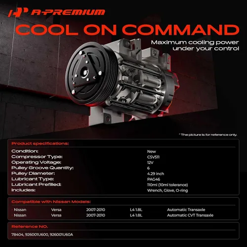 Vista 2 de A-Premium Compresor de aire acondicionado con embrague compatible con Nissan Versa 1.8L 2007 2008 2009 2010
