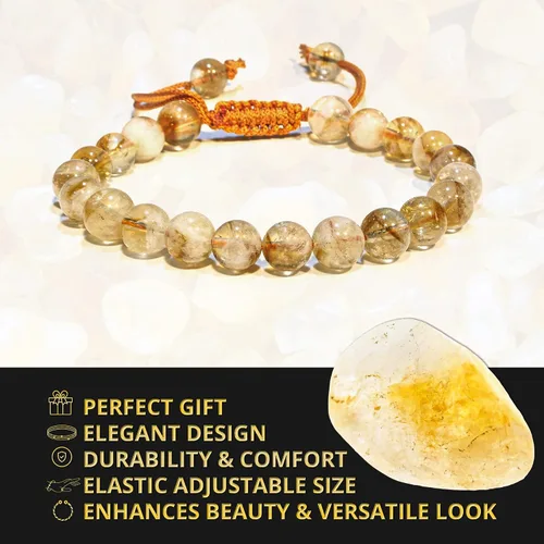 Vista 136 de Adjustable Crystal Bracelet – Gemstone Bead Bracelet with Adjustable Macrame String – Chic Gemstone Bracelet for Men and Women – 8mm Round Healing