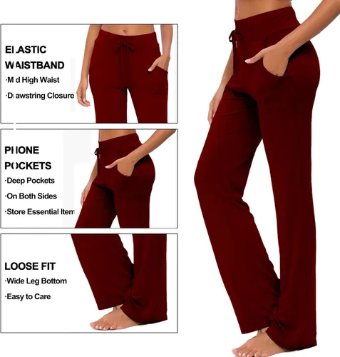 Vista 4 de Pantalones de yoga para mujer con bolsillos, pantalones de yoga holgados de pierna recta con cordón para yoga y correr, estilo casual