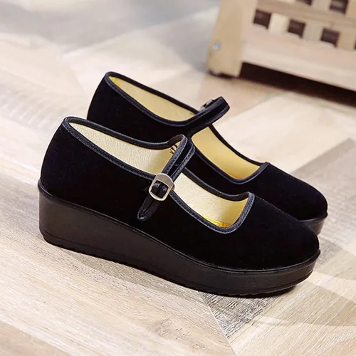 Vista 2 de LUXINYU Zapatos Mary Jane de terciopelo para mujer, zapatos planos de tela de Pekín, zapatos de baile, cómodos zapatos para caminar