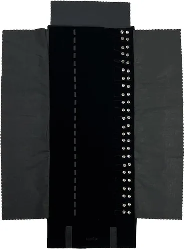 Vista 6 de Bolsa organizadora de terciopelo para collares, pulseras, color negro extra grande con banda elástica solo para collares