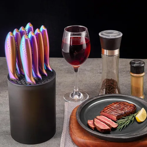 Vista 7 de Soporte de bloque de cuchillos de carne de 5,5" sin cuchillos - Solo soporte de bloque de almacenamiento de cuchillos de carne de cocina