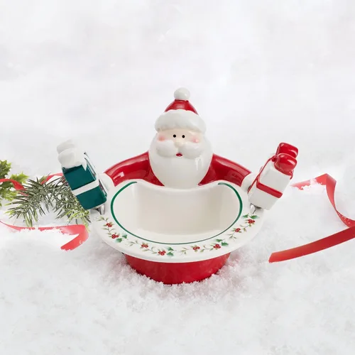 Vista 4 de Pfaltzgraff Winterberry Santa Dip Bowl con esparcidor Set