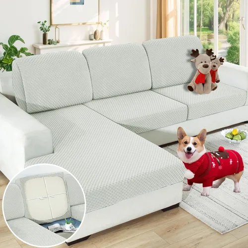 Vista 25 de YEMYHOM Funda de cojín para sofá, funda de cojín de asiento de alta elasticidad, tela jacquard geométrica de felpa, protector de sofá antideslizante