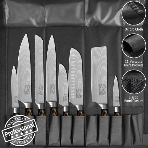 Vista 8 de XYJ Juego de cuchillos de cocina de acero inoxidable de 8 piezas con funda de transporte y funda de mango ergonómico para equilibrar bien