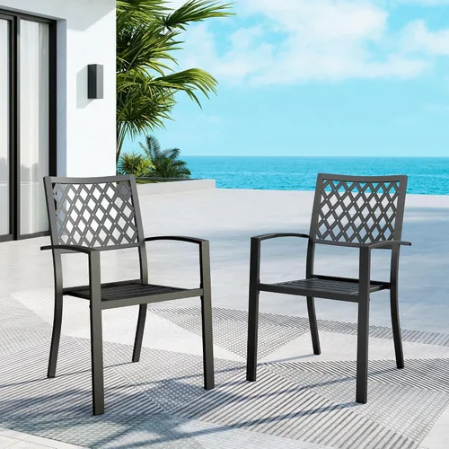 Vista 9 de MFSTUDIO Juego de 4 sillas de comedor apilables para patio, hierro forjado Patrón de red