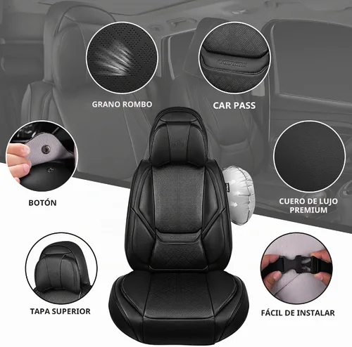 Vista 4 de CAR PASS Fundas de asiento de automóvil de piel de napa para 5 asientos, soporte lumbar de lujo, impermeables, transpirables, duraderas, todas