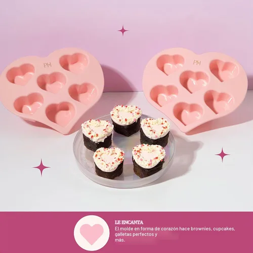 Vista 4 de Paris Hilton Molde de silicona con forma de corazón, molde antiadherente en forma de corazón, apto para horno para pasteles, brownies y postres, 6