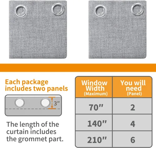 Vista 8 de YoungsTex Cortinas opacas de lino gris para dormitorio, 38 x 45 pulgadas, cortinas texturizadas con bloqueo de calor y luz completa, persianas