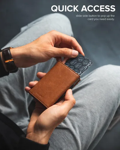 Vista 3 de VULKIT Cartera con bolsillo para monedas, cierre magnético, con ventana de identificación, billetera de cuero para efectivo y tarjetas de crédito