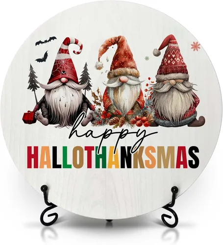 Vista 9 de Decoraciones navideñas para el dormitorio del hogar, letrero redondo de madera de cacao caliente con soporte de hierro para estante de mesa de Hot