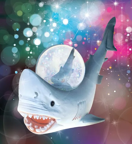 Vista 5 de COTA Global - Globo de nieve de tiburón – Figura de globo de agua con purpurina brillante, adorno coleccionable del zoológico para decoración