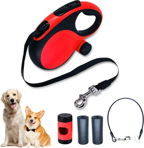 Vista 8 de Correa retráctil para perro con cable a prueba de mordeduras y linterna LED, correa resistente de 16 pies, adecuada para perros pequeños/medianos