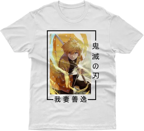 Vista 2 de Zenitsu Agatsuma - Camisa Demon Slayer Kimetsu no Yaiba, camiseta de manga corta Hashira, camiseta de anime, camisas de manga para hombre, mujer